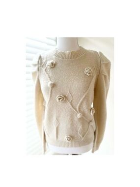 Flower-Appliqué Knit Sweater